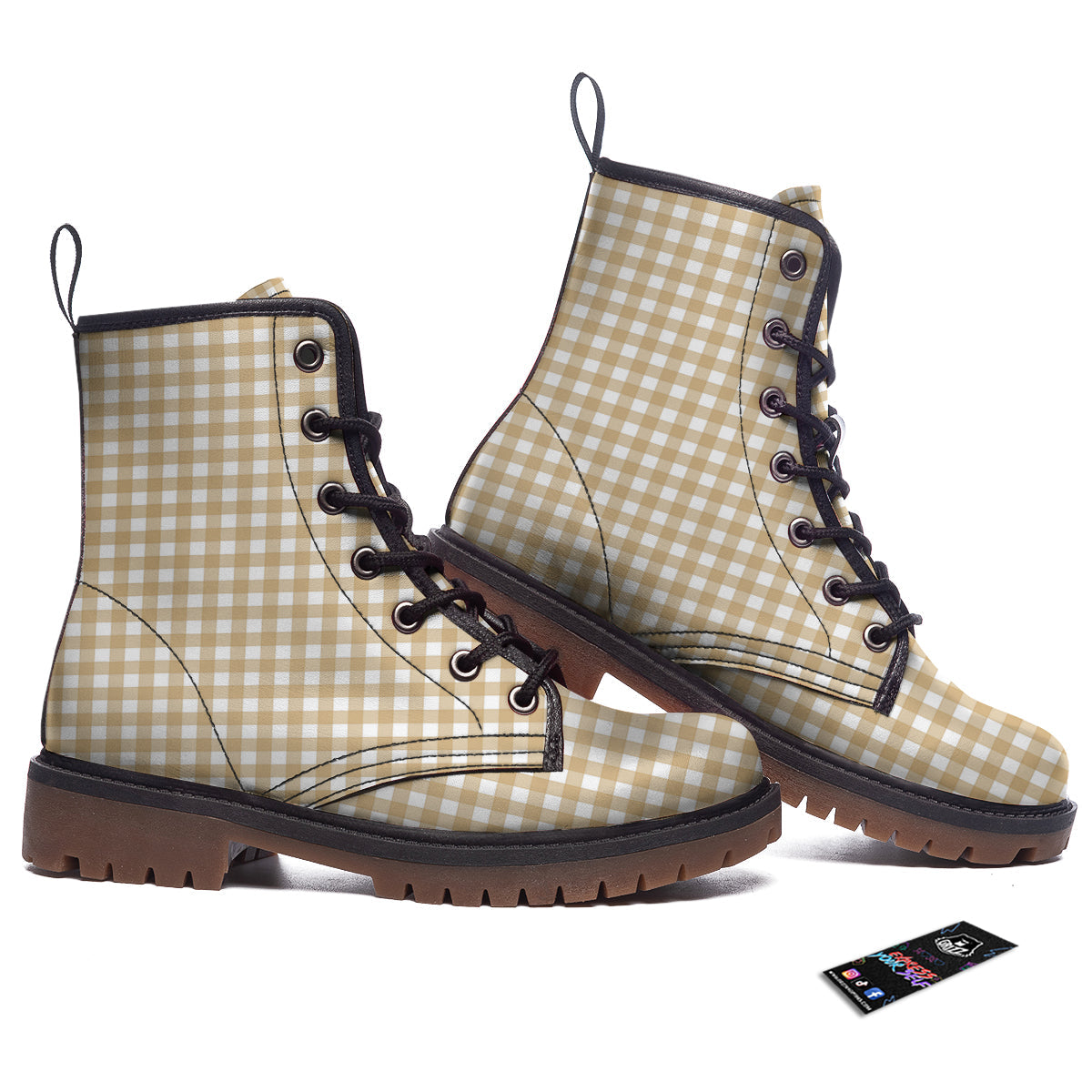 Check White And Beige Print Pattern Work Boots-grizzshop