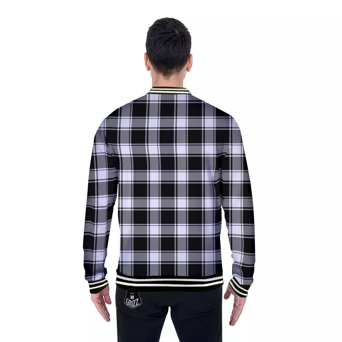 Check White And Black Print Pattern Baseball Jacket-grizzshop