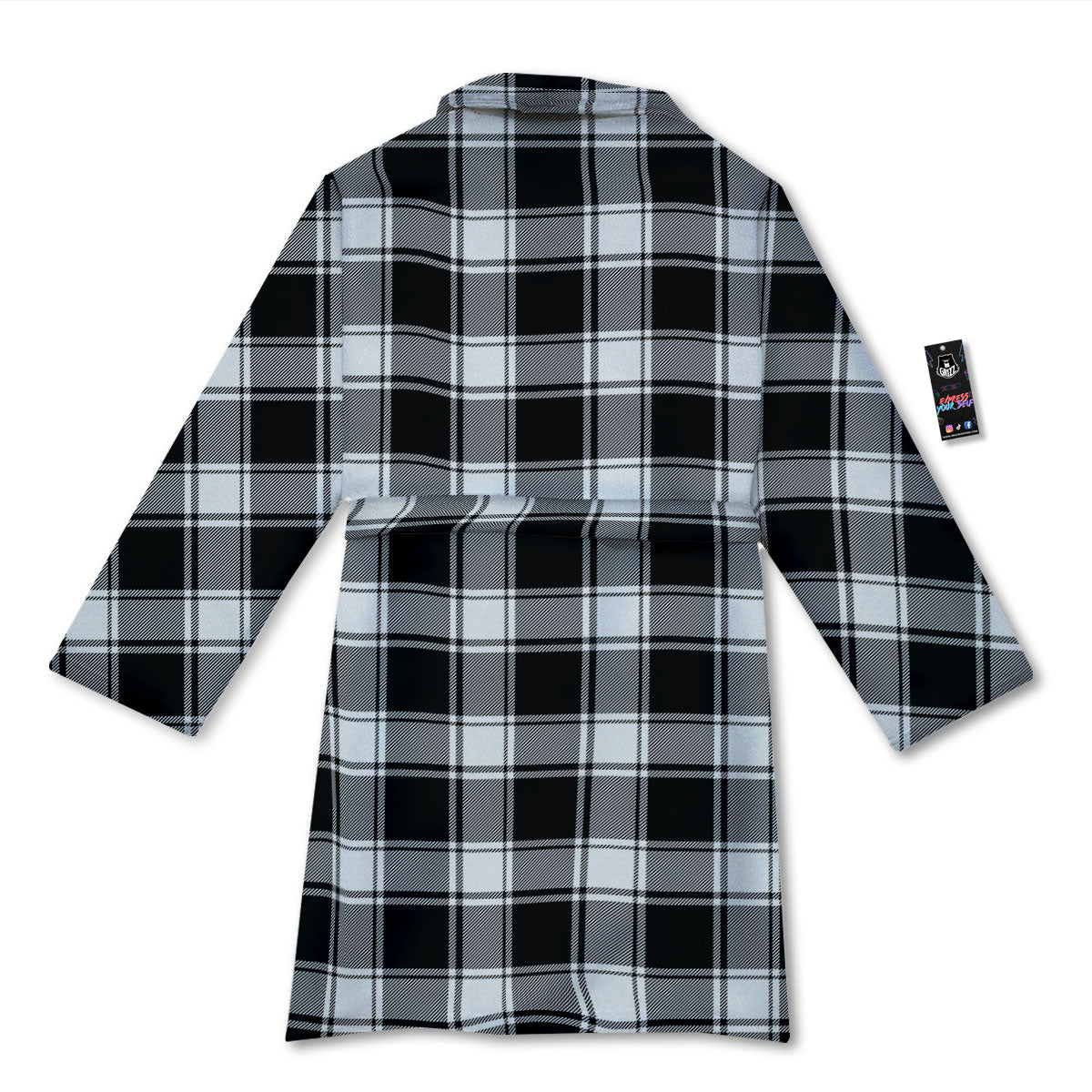 Check White And Black Print Pattern Bathrobe-grizzshop