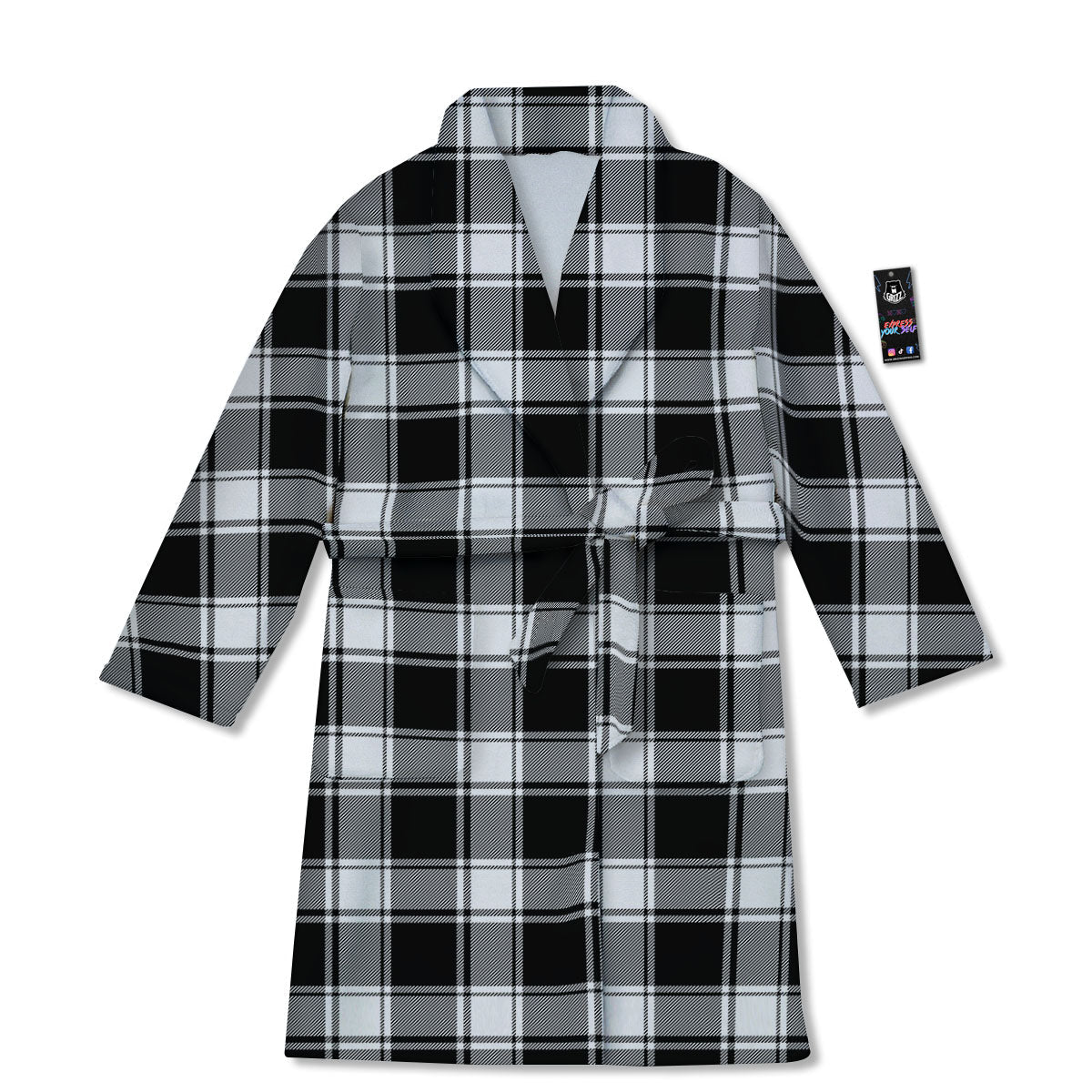 Check White And Black Print Pattern Bathrobe-grizzshop
