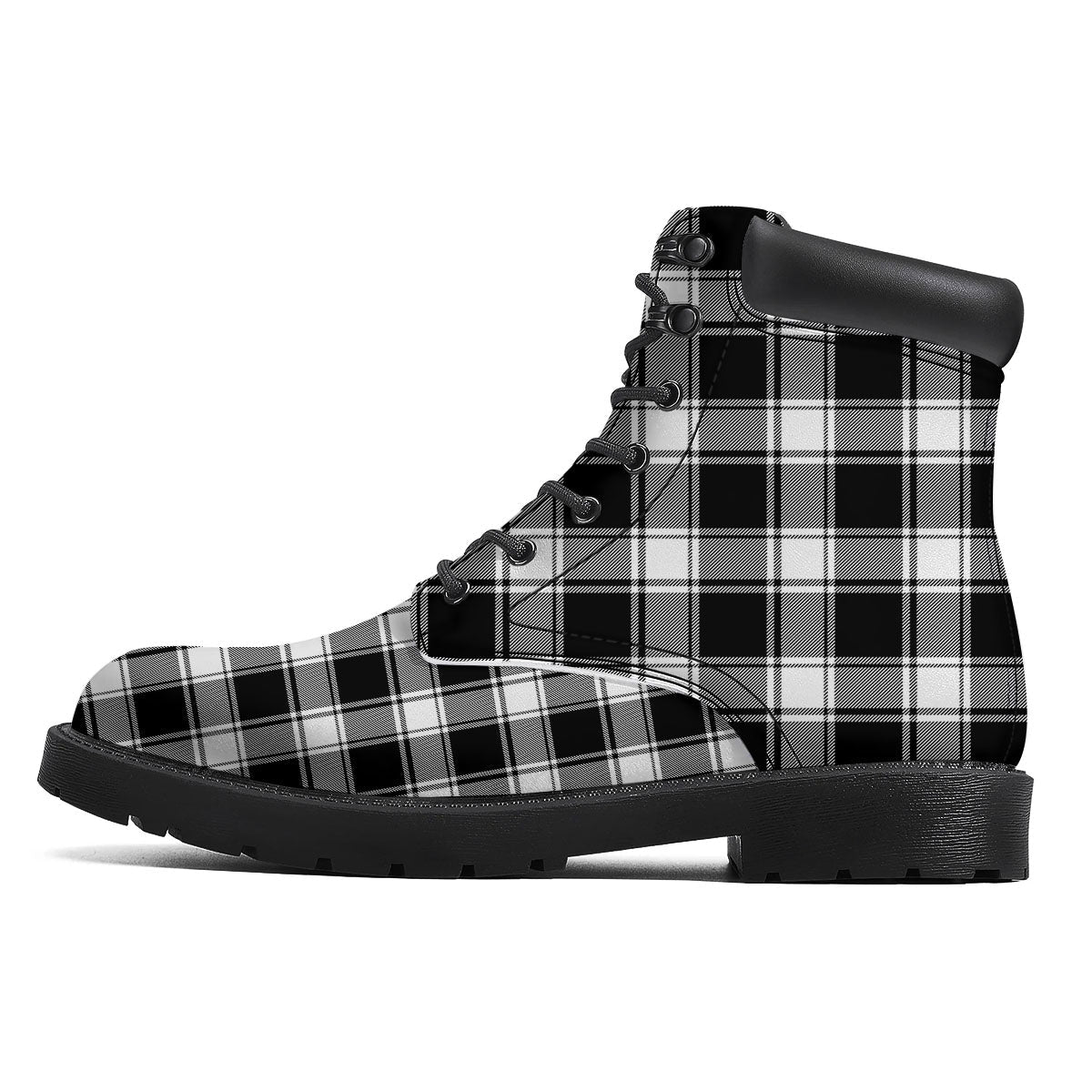 Check White And Black Print Pattern Boots-grizzshop