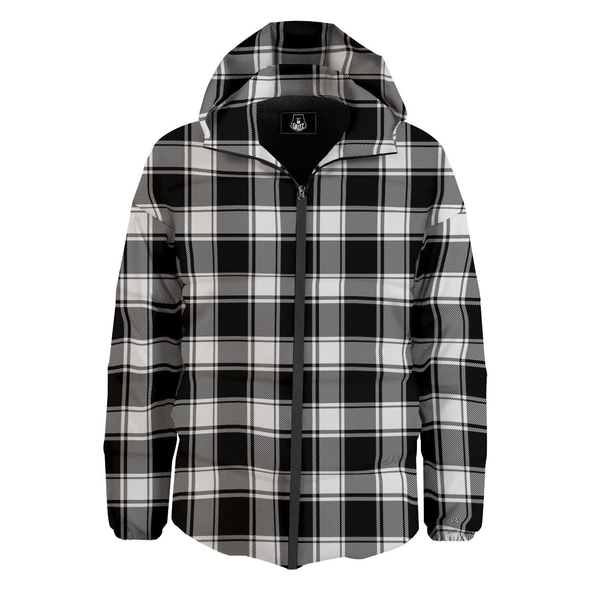 Check White And Black Print Pattern Down Jacket-grizzshop