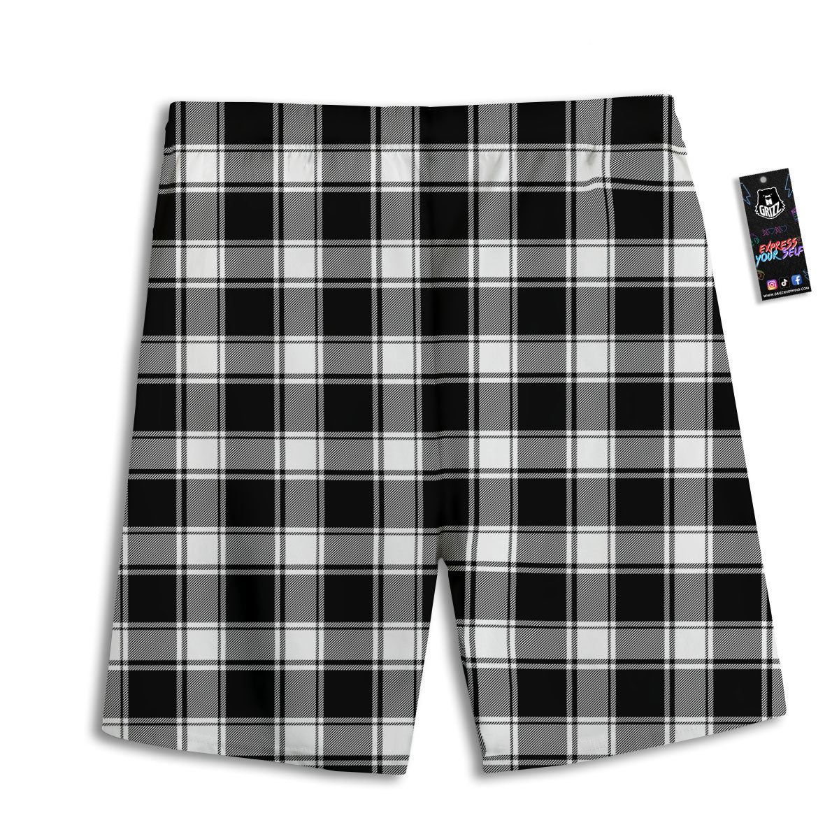 Check White And Black Print Pattern Men's Athletic Shorts