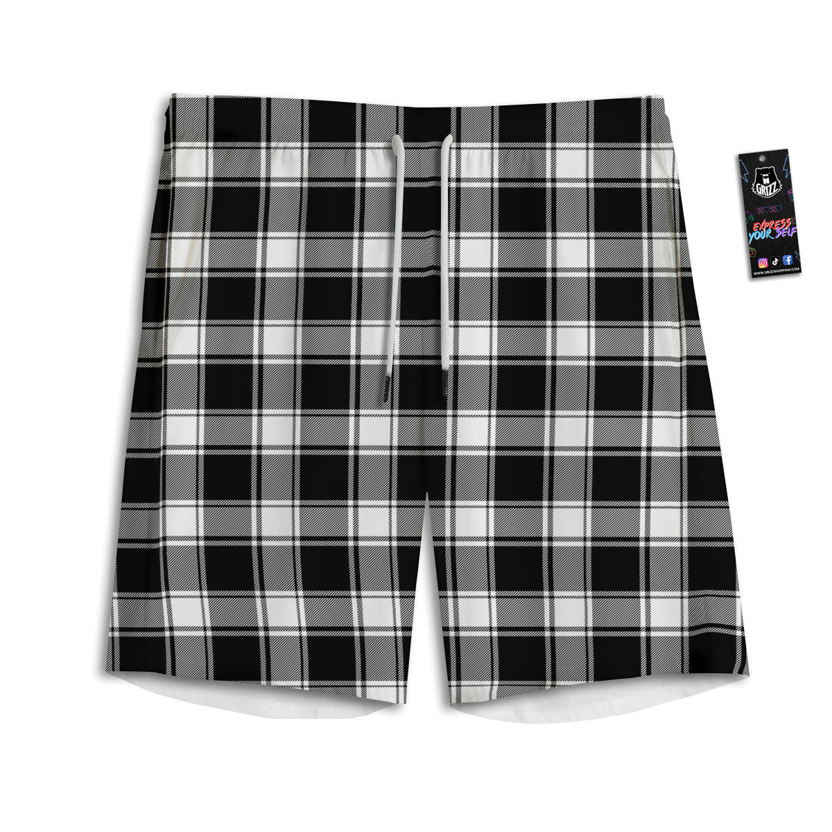 Check White And Black Print Pattern Men's Athletic Shorts