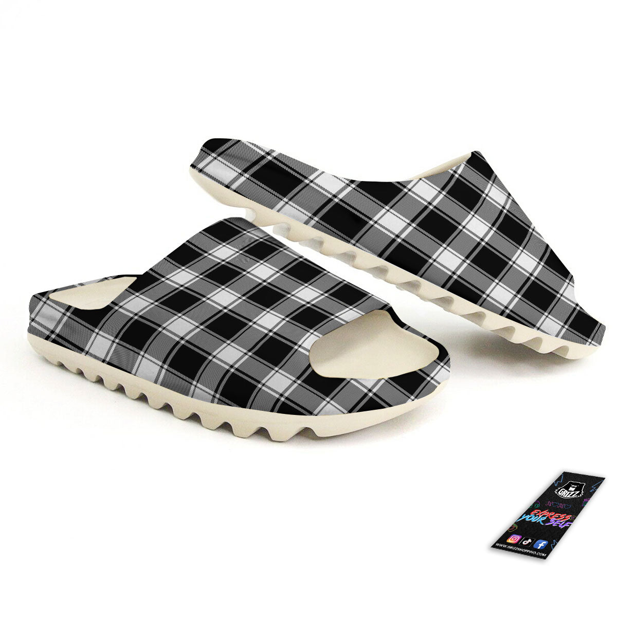 Check White And Black Print Pattern Sandals-grizzshop