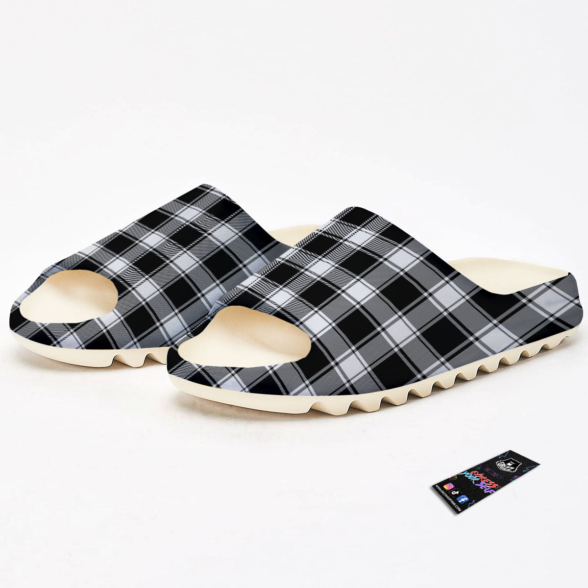 Check White And Black Print Pattern Sandals-grizzshop