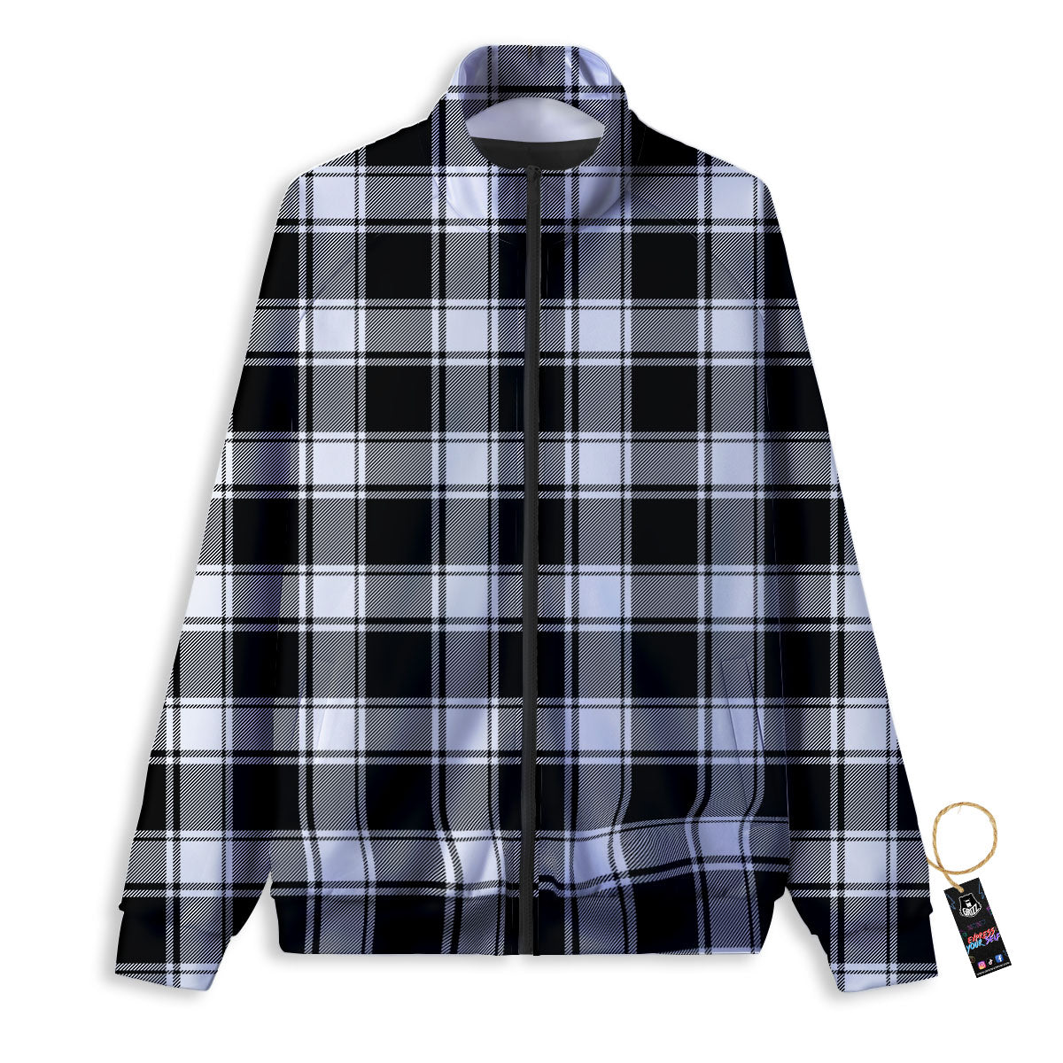 Check White And Black Print Pattern Track Jacket-grizzshop