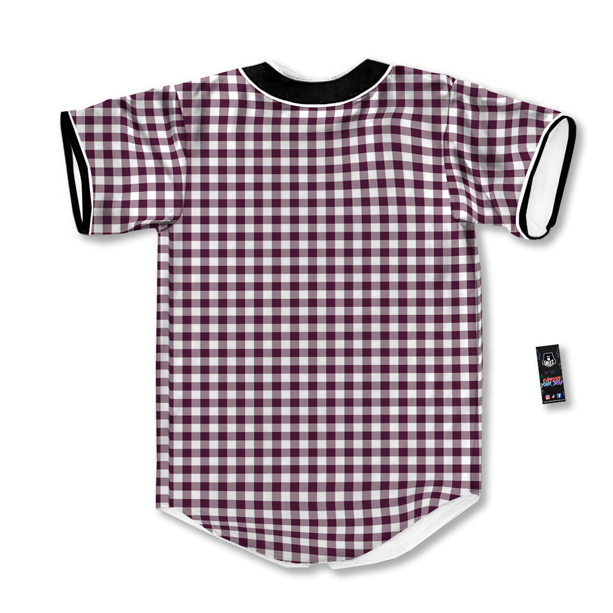 Check White And Burgundy Print Pattern Baseball Jersey-grizzshop