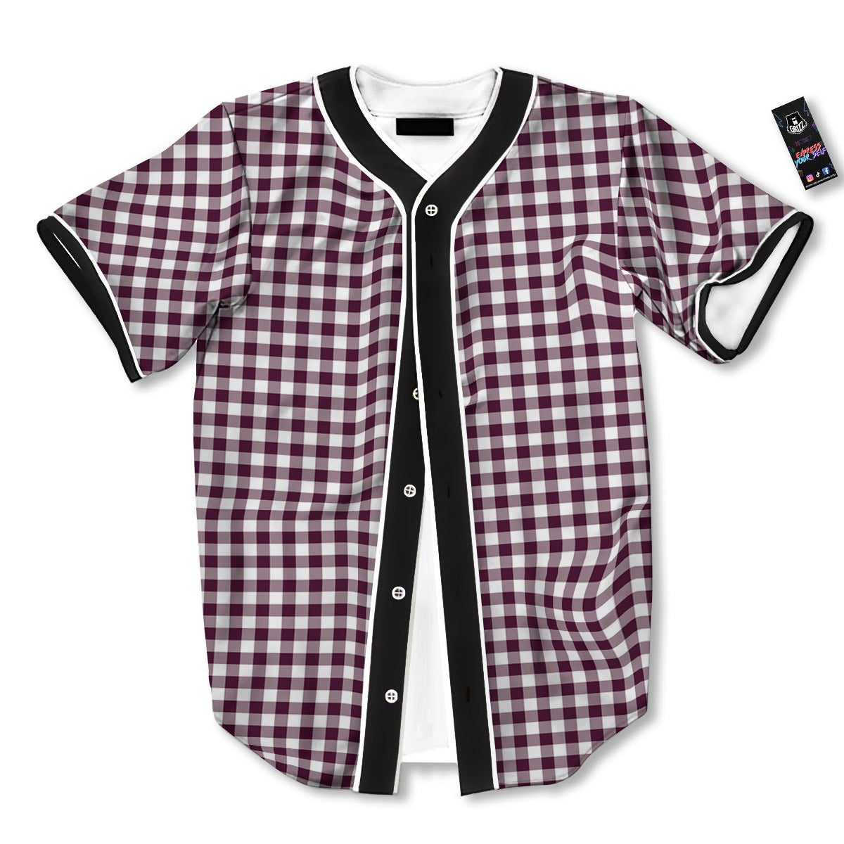 Check White And Burgundy Print Pattern Baseball Jersey-grizzshop