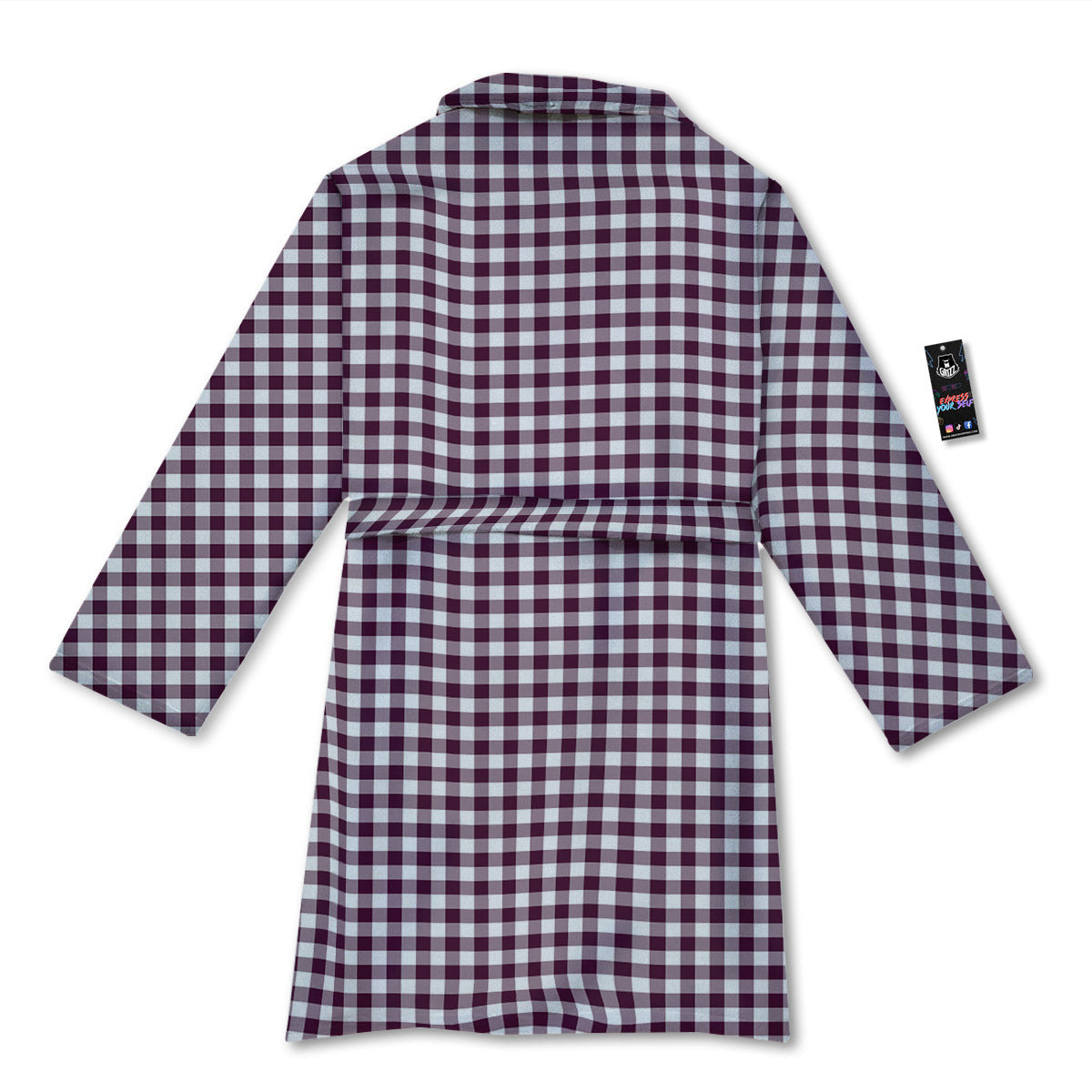 Check White And Burgundy Print Pattern Bathrobe-grizzshop