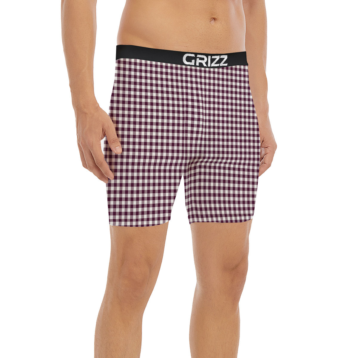 Check White And Burgundy Print Pattern Boxer Briefs-grizzshop