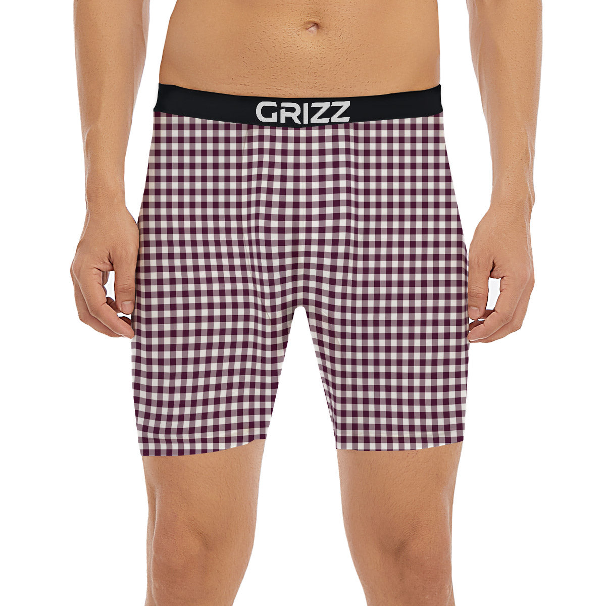 Check White And Burgundy Print Pattern Boxer Briefs-grizzshop