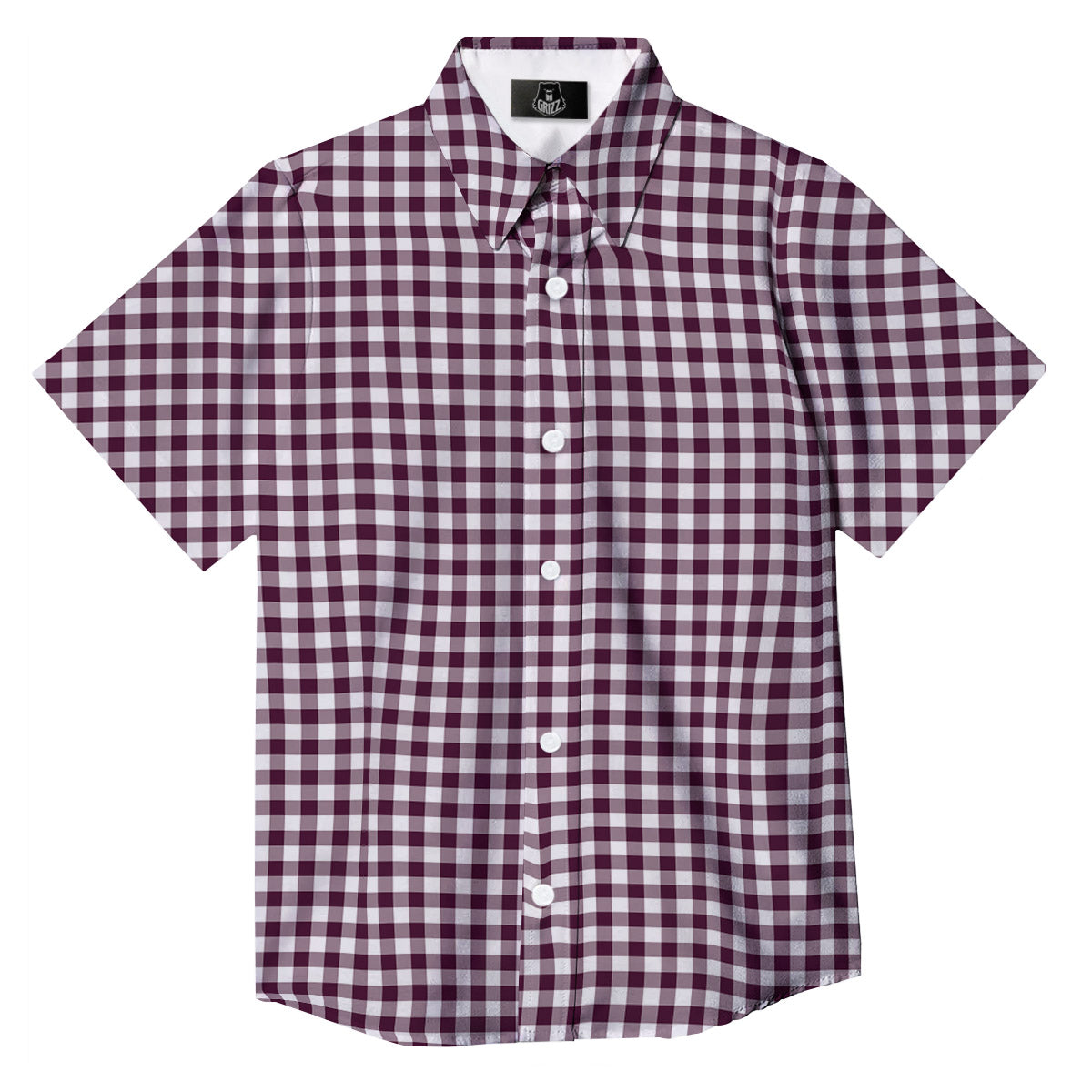 Check White And Burgundy Print Pattern Button Up Shirt-grizzshop