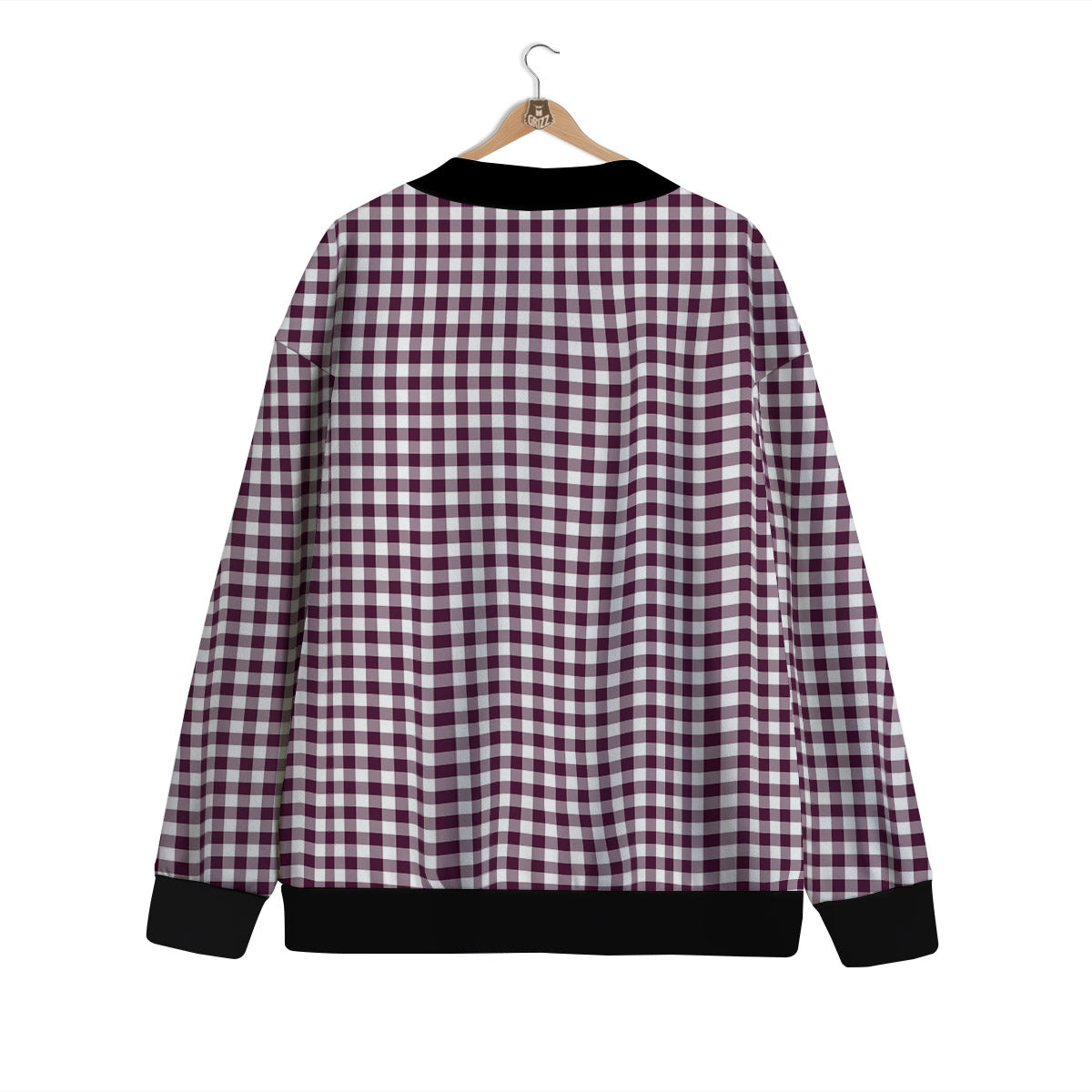Check White And Burgundy Print Pattern Cardigan-grizzshop