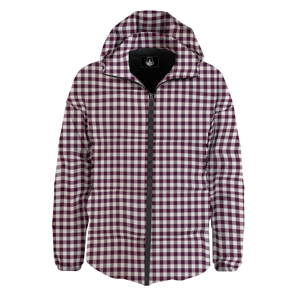 Check White And Burgundy Print Pattern Down Jacket-grizzshop