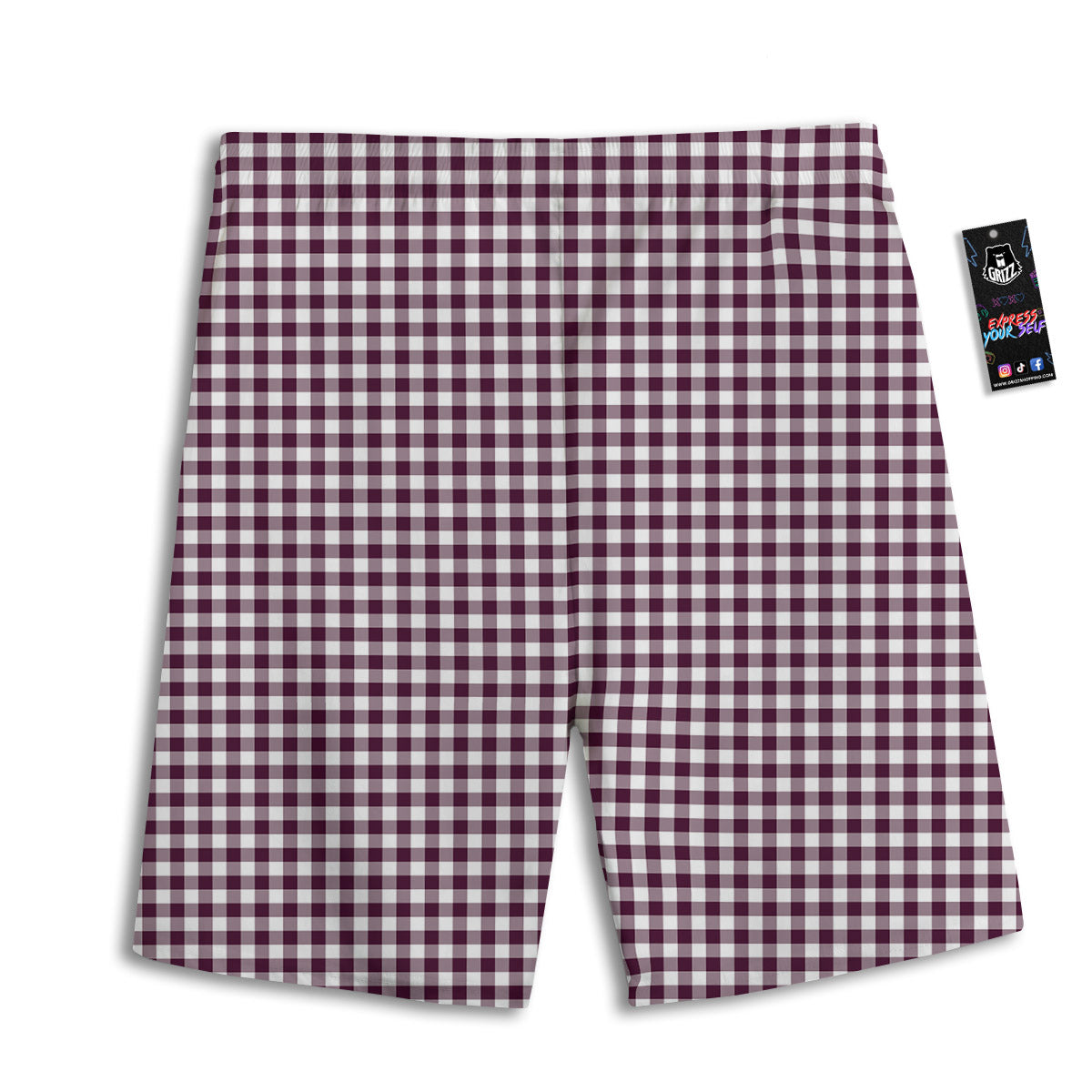 Check White And Burgundy Print Pattern Men's Athletic Shorts