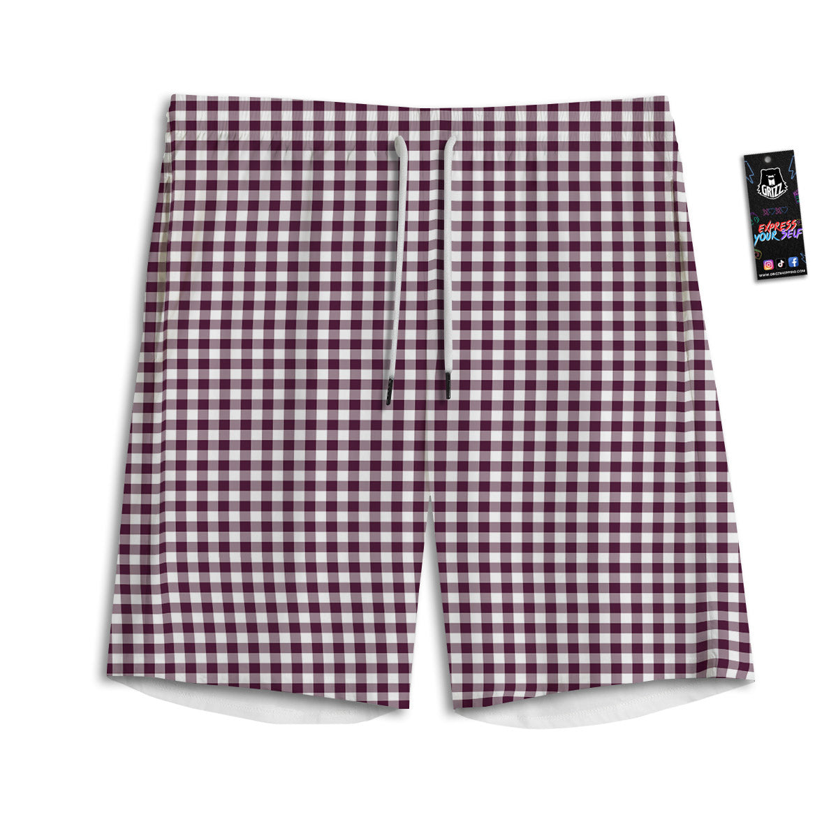 Check White And Burgundy Print Pattern Men's Athletic Shorts