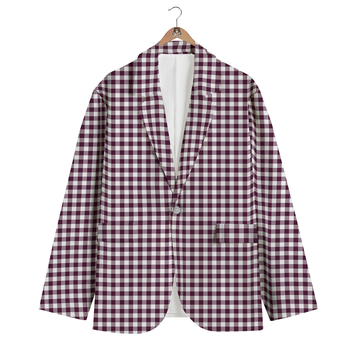Check White And Burgundy Print Pattern Men's Blazer-grizzshop