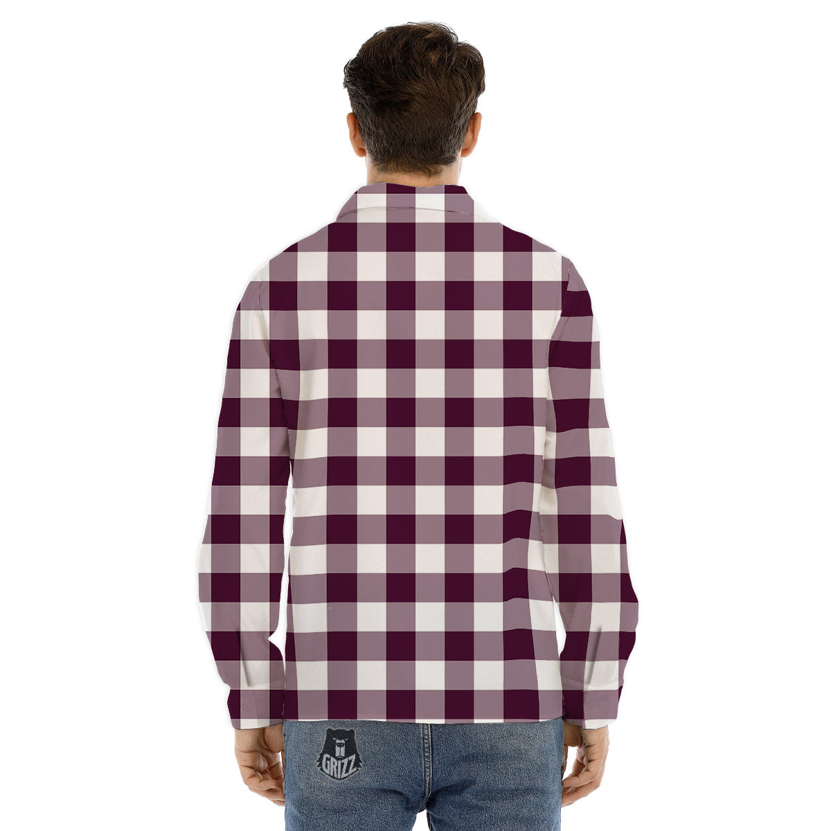 Check White And Burgundy Print Pattern Men's Dress Shirts-grizzshop