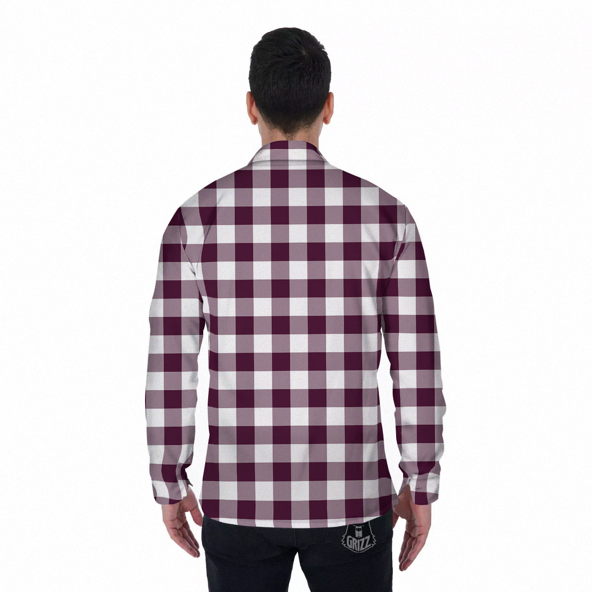 Check White And Burgundy Print Pattern Men's Long Sleeve Shirts-grizzshop