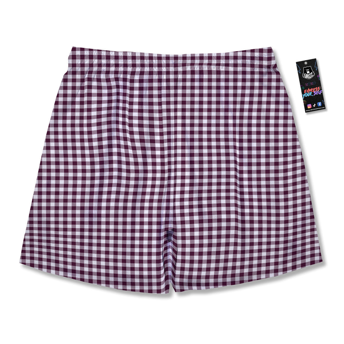 Check White And Burgundy Print Pattern Men's Running Shorts-grizzshop