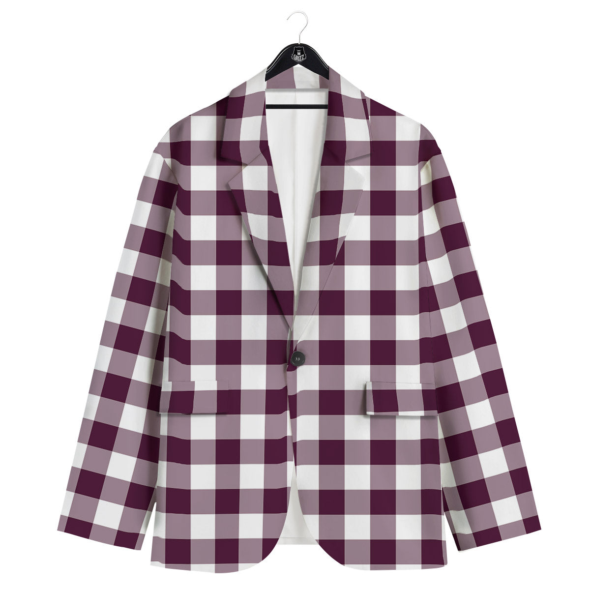 Check White And Burgundy Print Pattern Men's Sport Coat-grizzshop