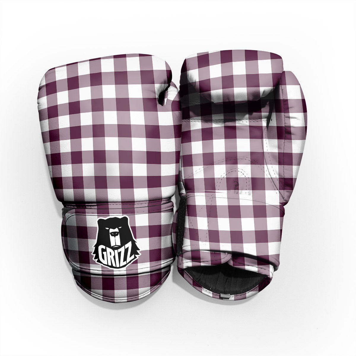 Check White And Burgundy Print Pattern Pro Boxing Glove