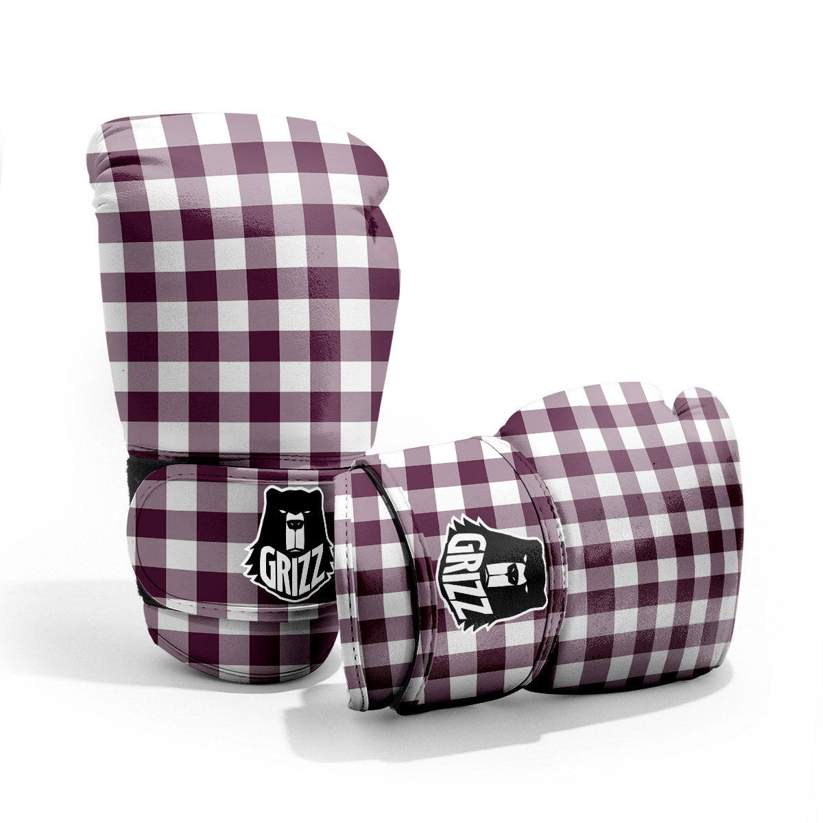 Check White And Burgundy Print Pattern Pro Boxing Glove