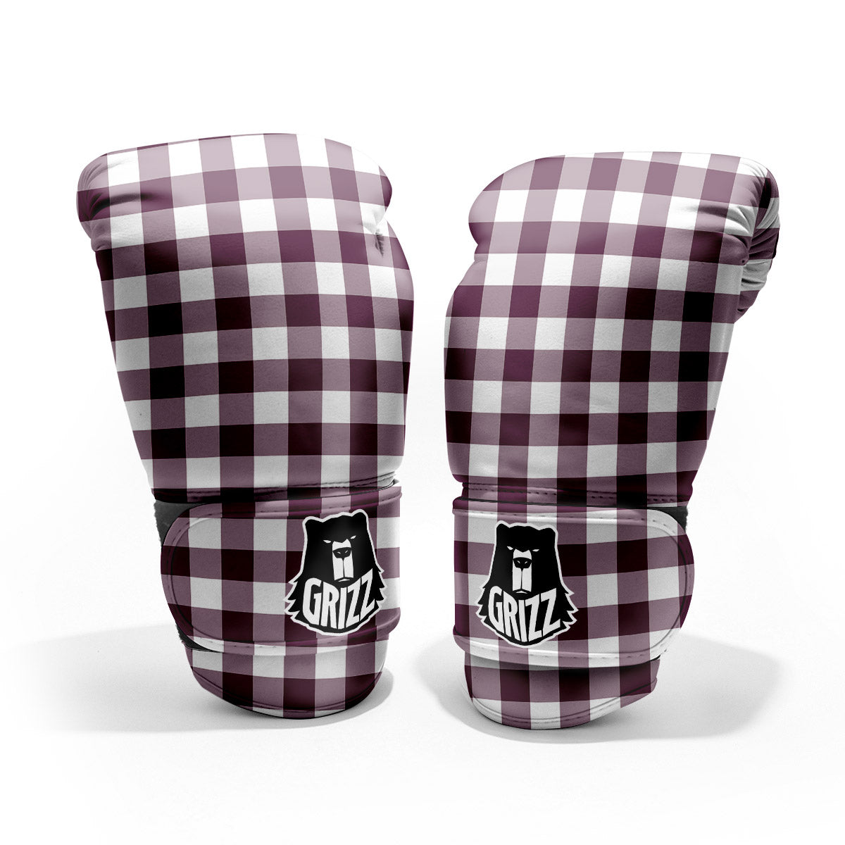 Check White And Burgundy Print Pattern Pro Boxing Glove