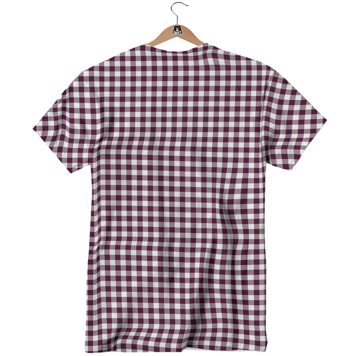 Check White And Burgundy Print Pattern T-Shirt-grizzshop
