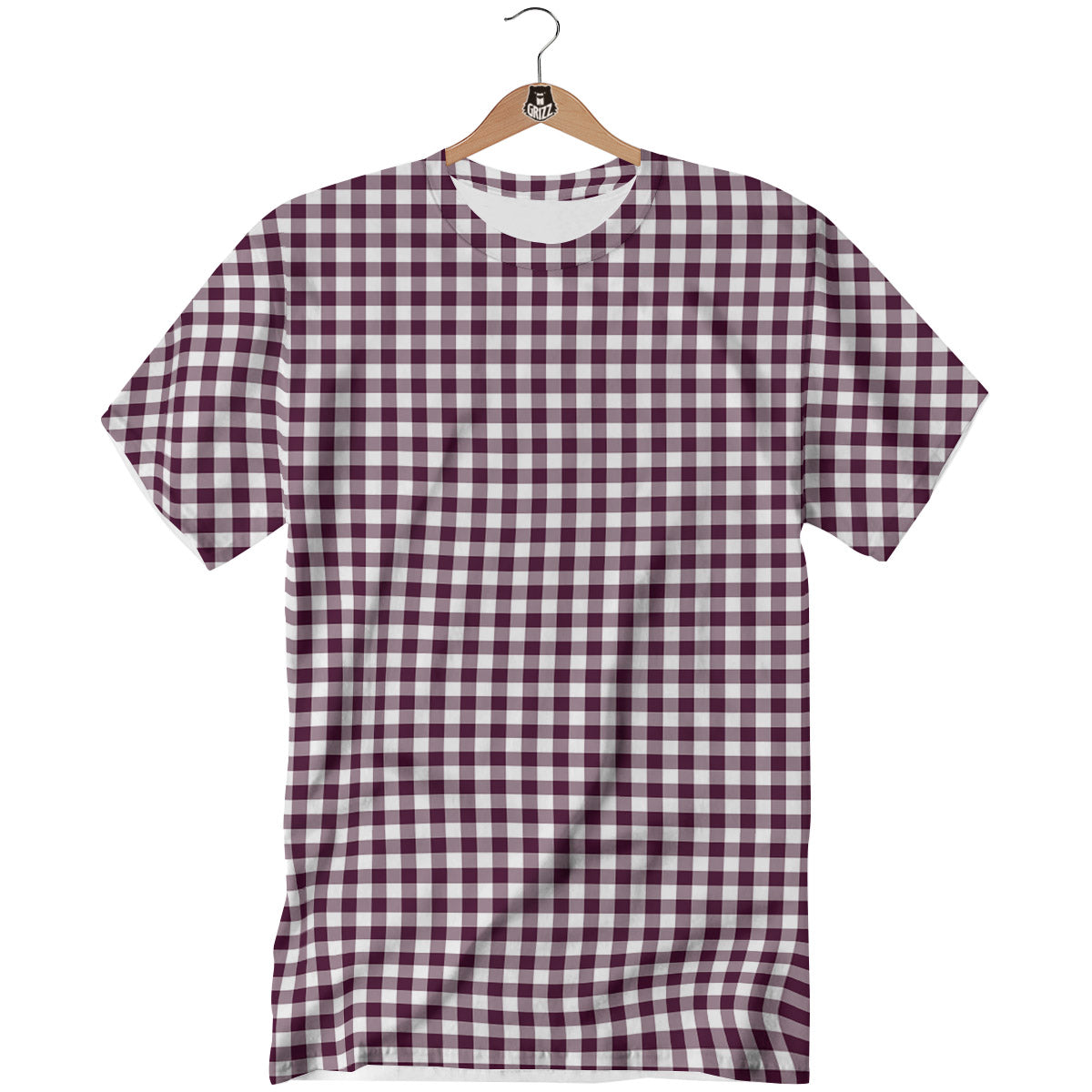 Check White And Burgundy Print Pattern T-Shirt-grizzshop