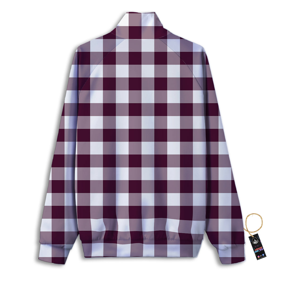 Check White And Burgundy Print Pattern Track Jacket-grizzshop