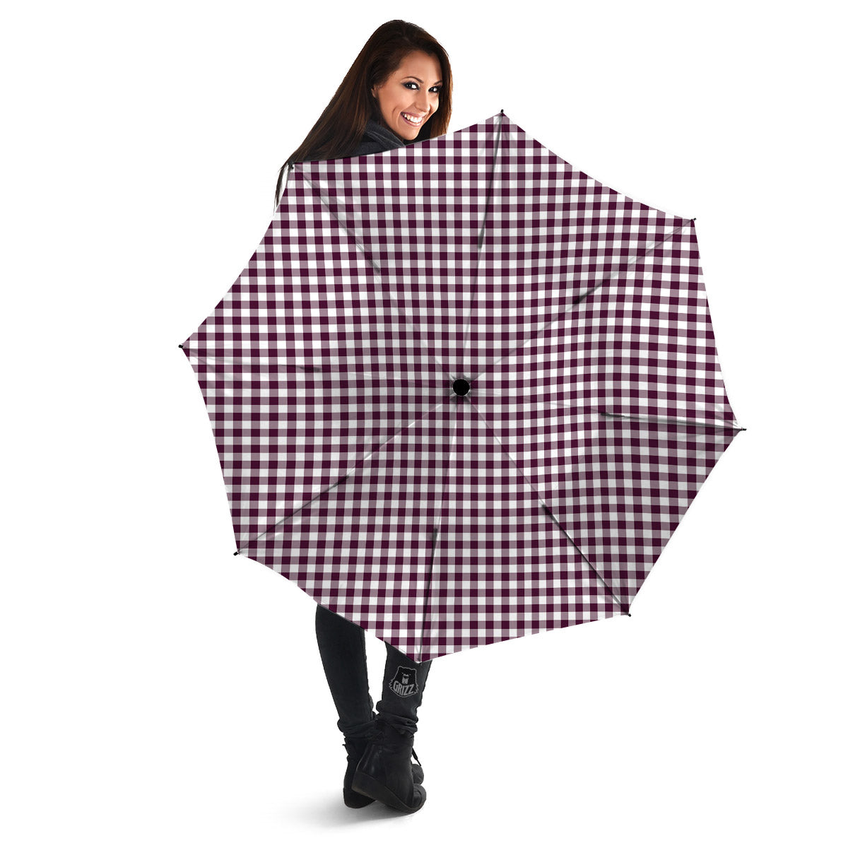 Check White And Burgundy Print Pattern Umbrella-grizzshop