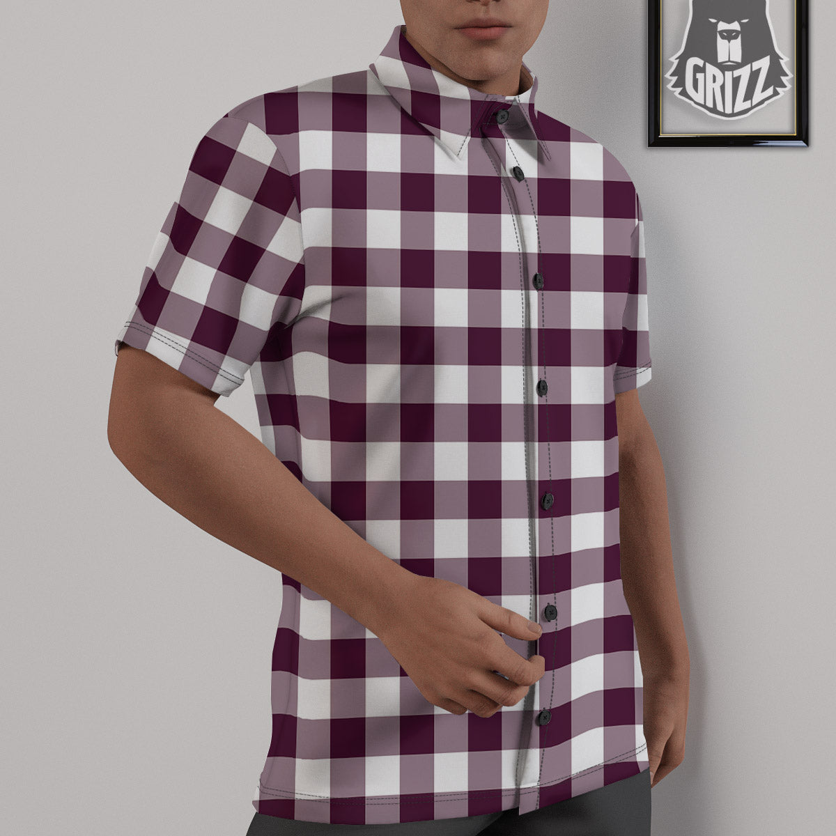 Check White And Burgundy Print Pattern Untucked Shirts-grizzshop