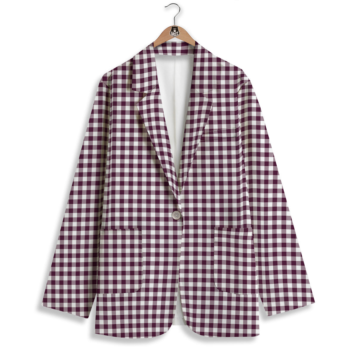 Check White And Burgundy Print Pattern Women's Blazer-grizzshop