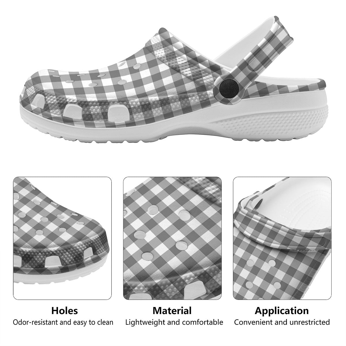 Check White And Grey Print Pattern Clog-grizzshop