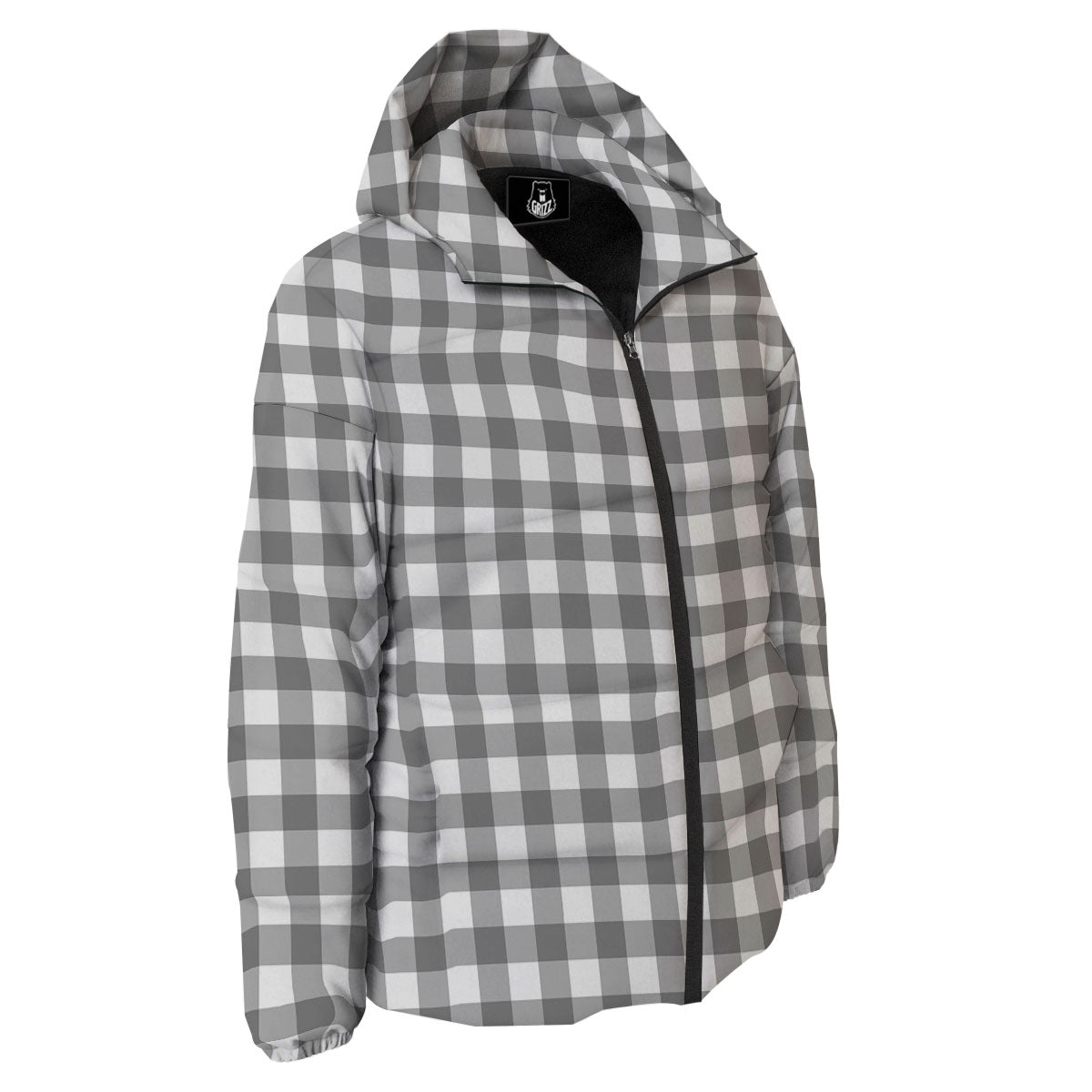 Check White And Grey Print Pattern Down Jacket-grizzshop