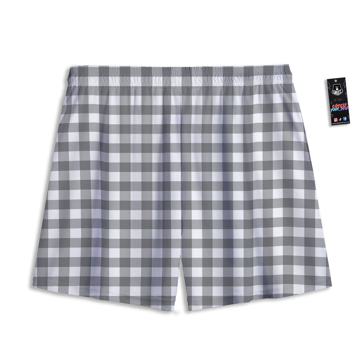 Check White And Grey Print Pattern Mesh Shorts