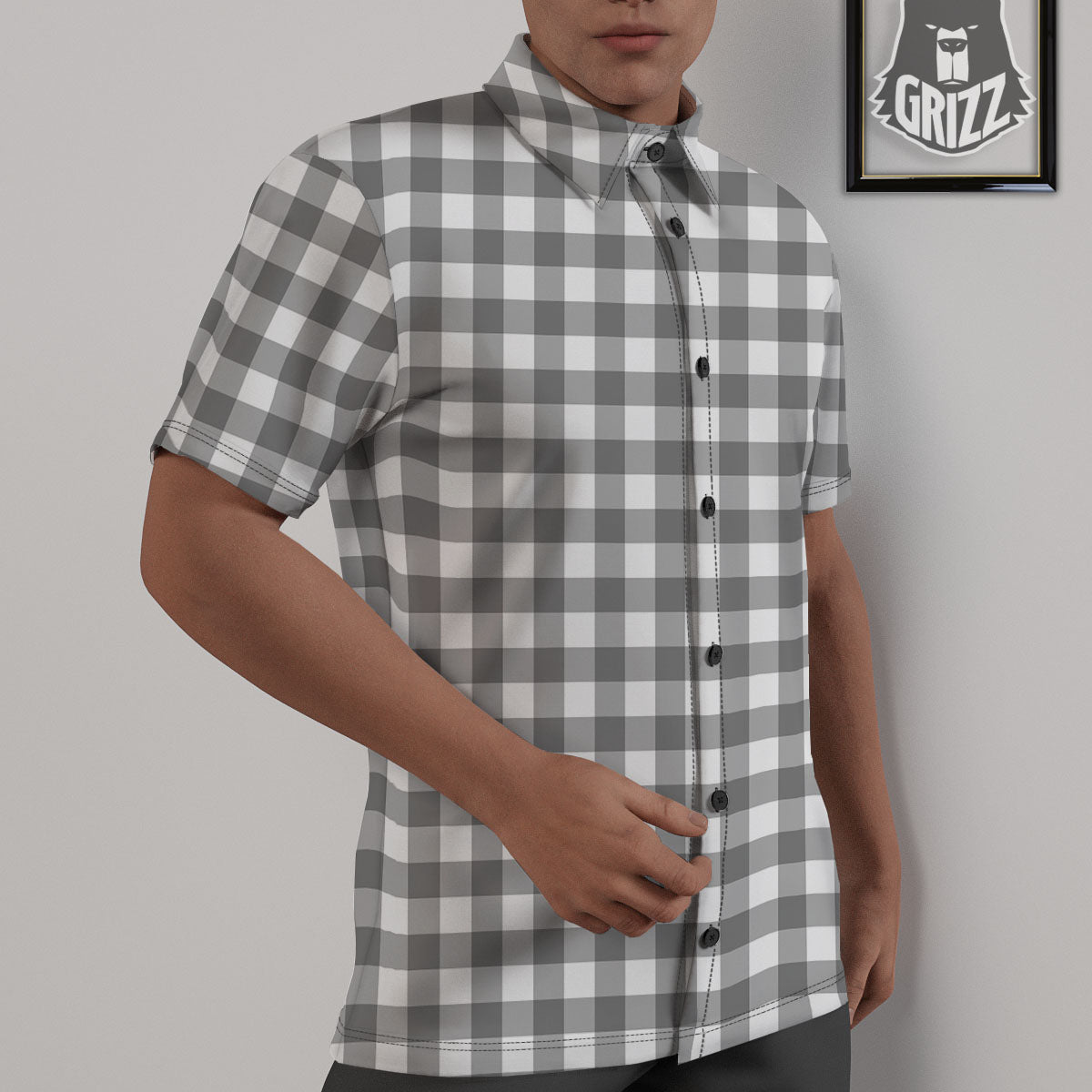 Check White And Grey Print Pattern Untucked Shirts-grizzshop