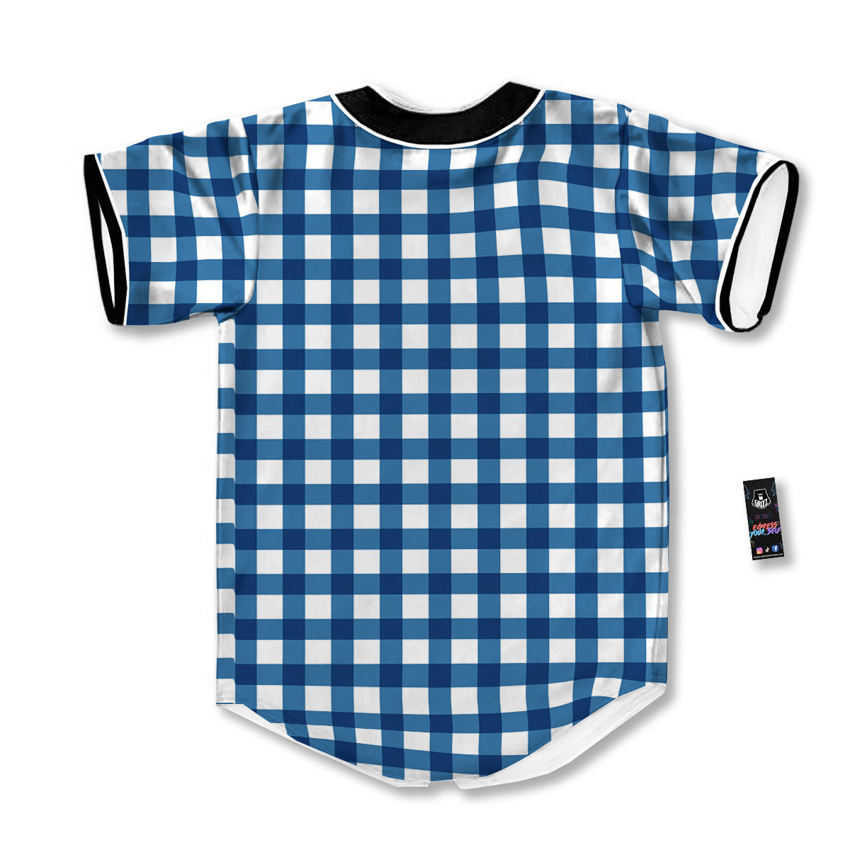 Check White And Navy Print Pattern Baseball Jersey-grizzshop