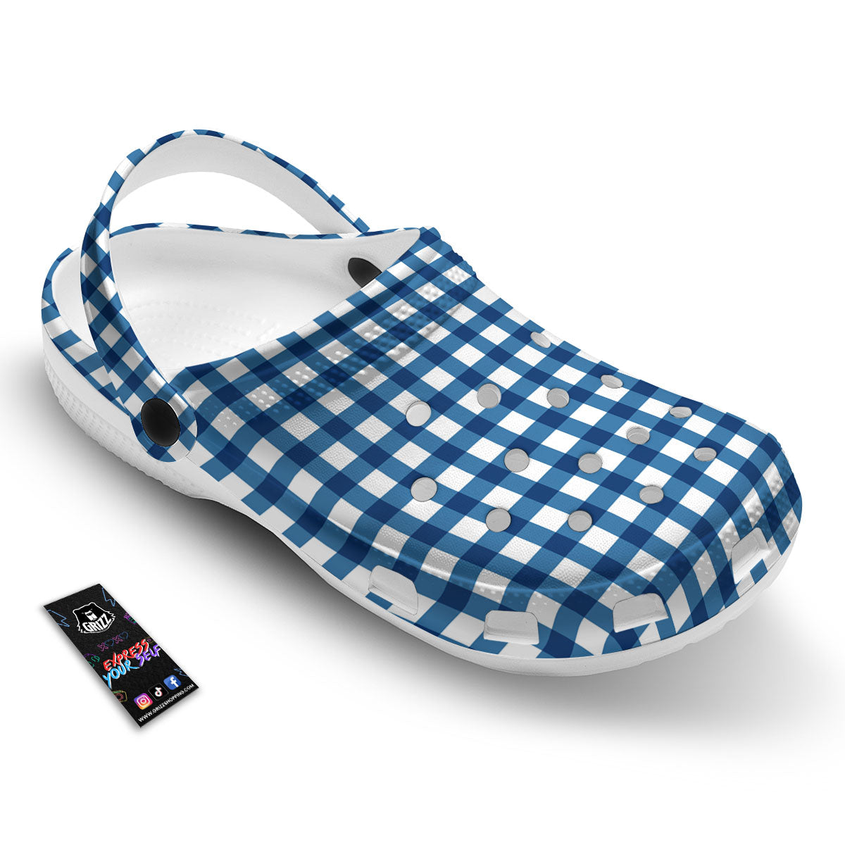 Check White And Navy Print Pattern Clog-grizzshop