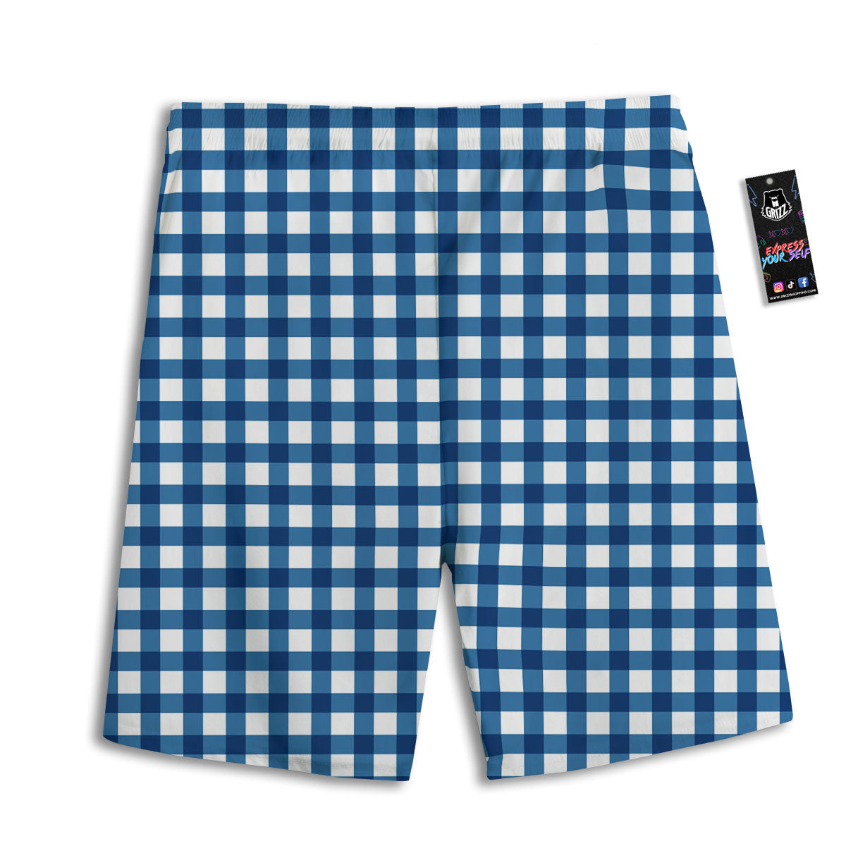 Check White And Navy Print Pattern Men's Athletic Shorts