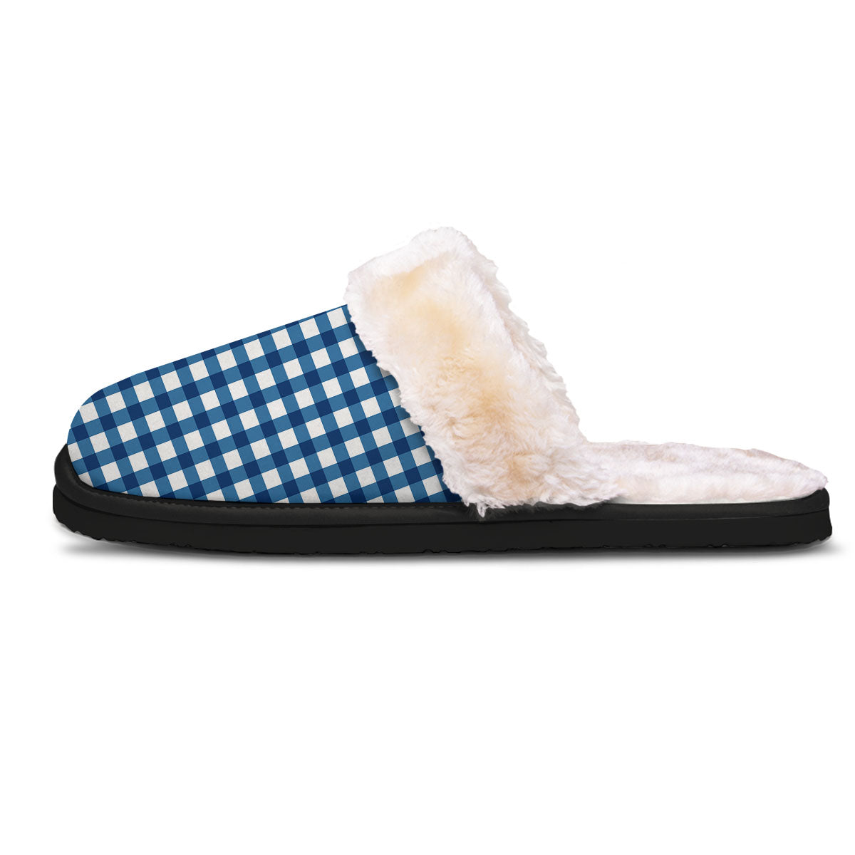 Check White And Navy Print Pattern Slippers-grizzshop