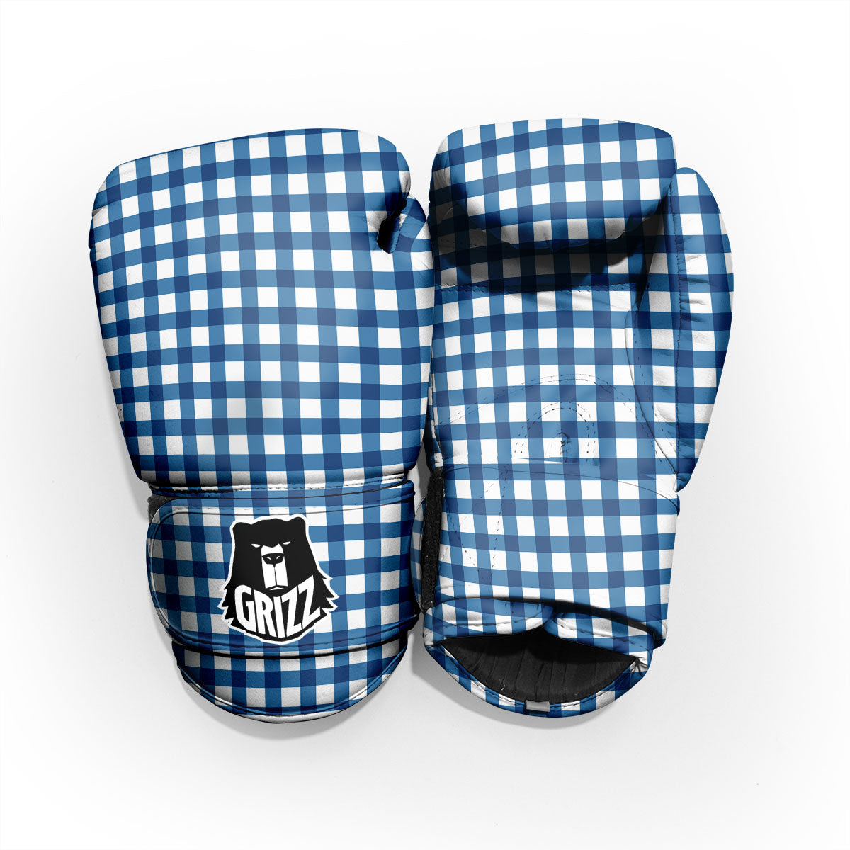 Check White And Navy Print Pattern Pro Boxing Glove