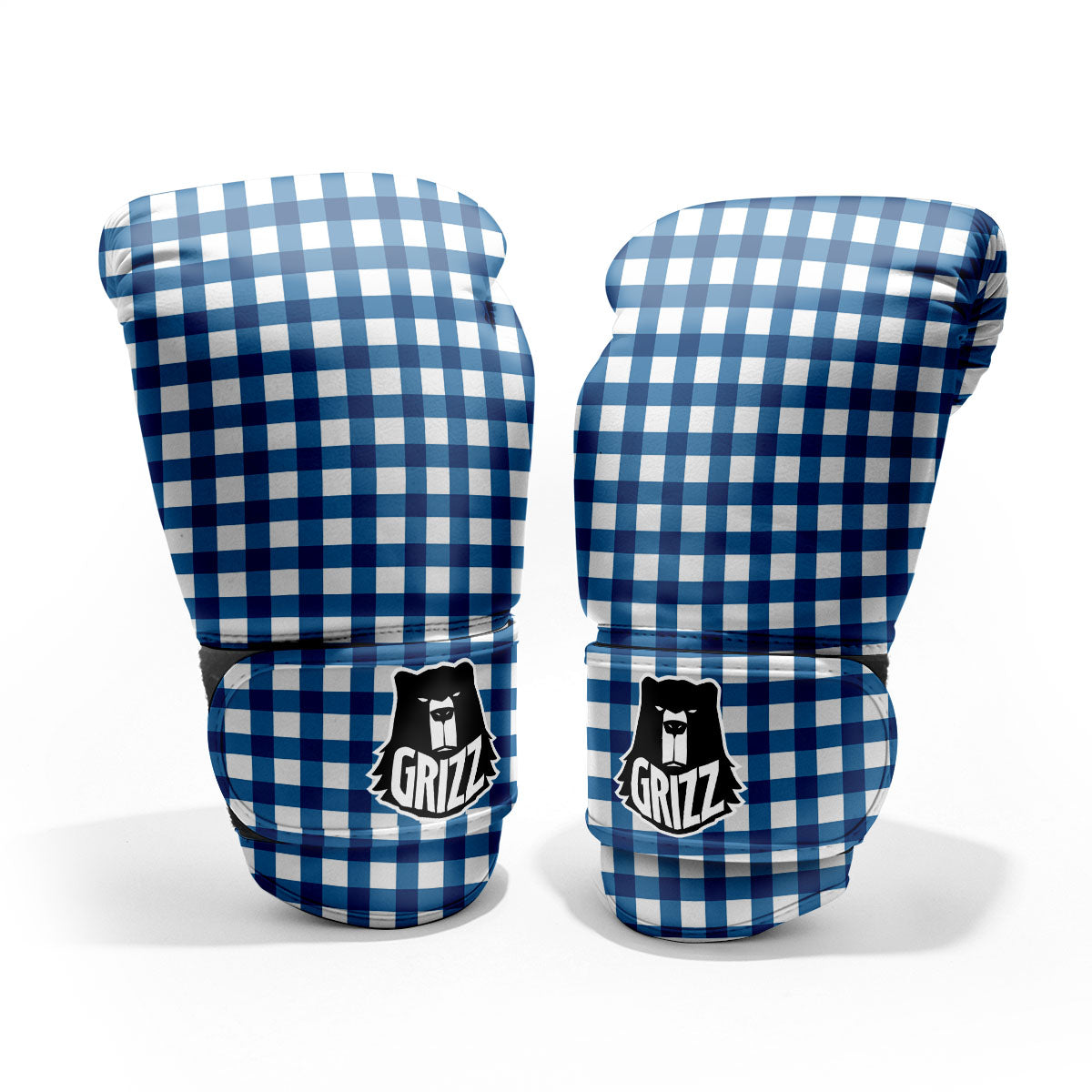 Check White And Navy Print Pattern Pro Boxing Glove