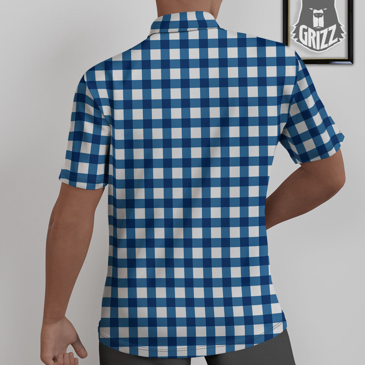 Check White And Navy Print Pattern Untucked Shirts-grizzshop
