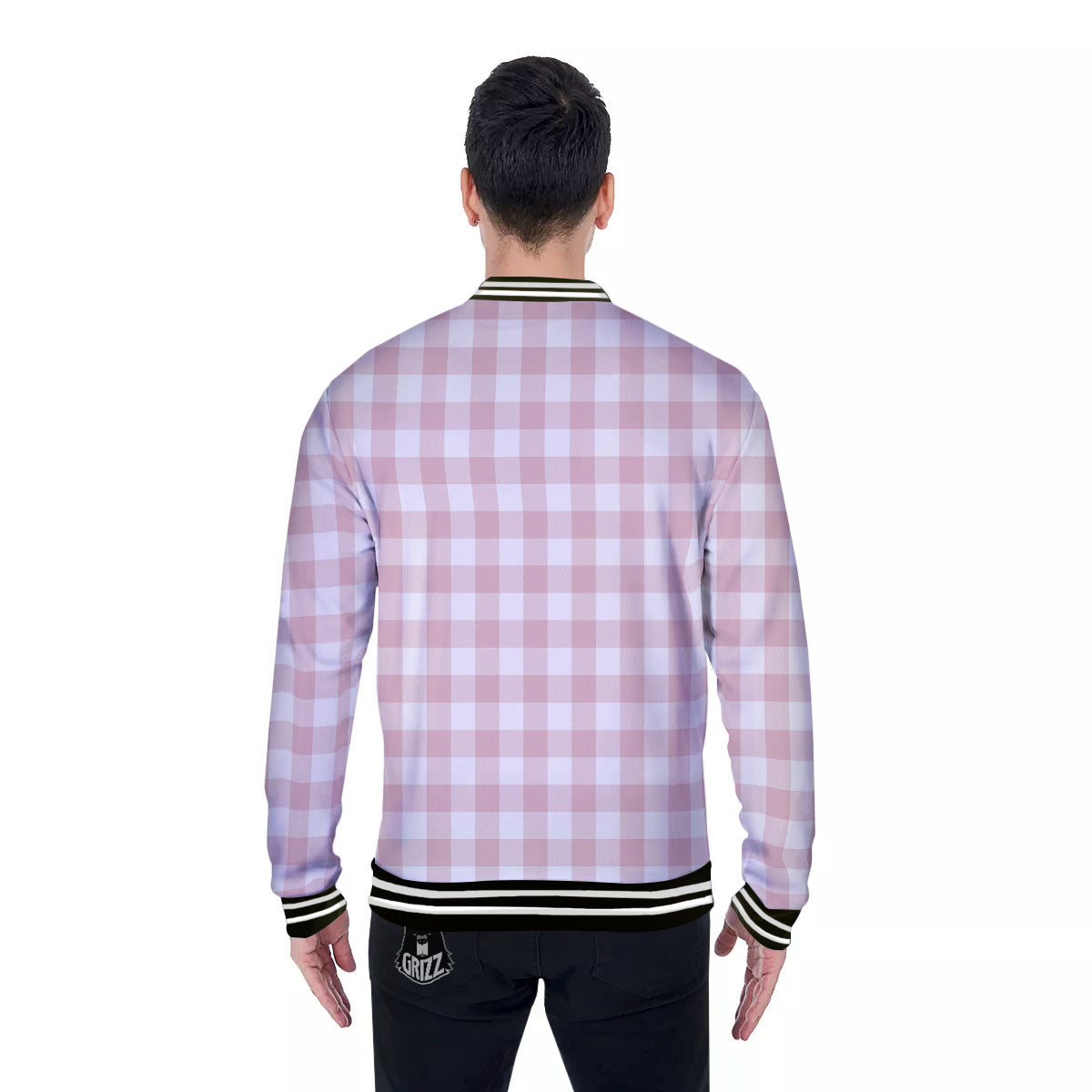 Check White And Pink Print Pattern Baseball Jacket-grizzshop