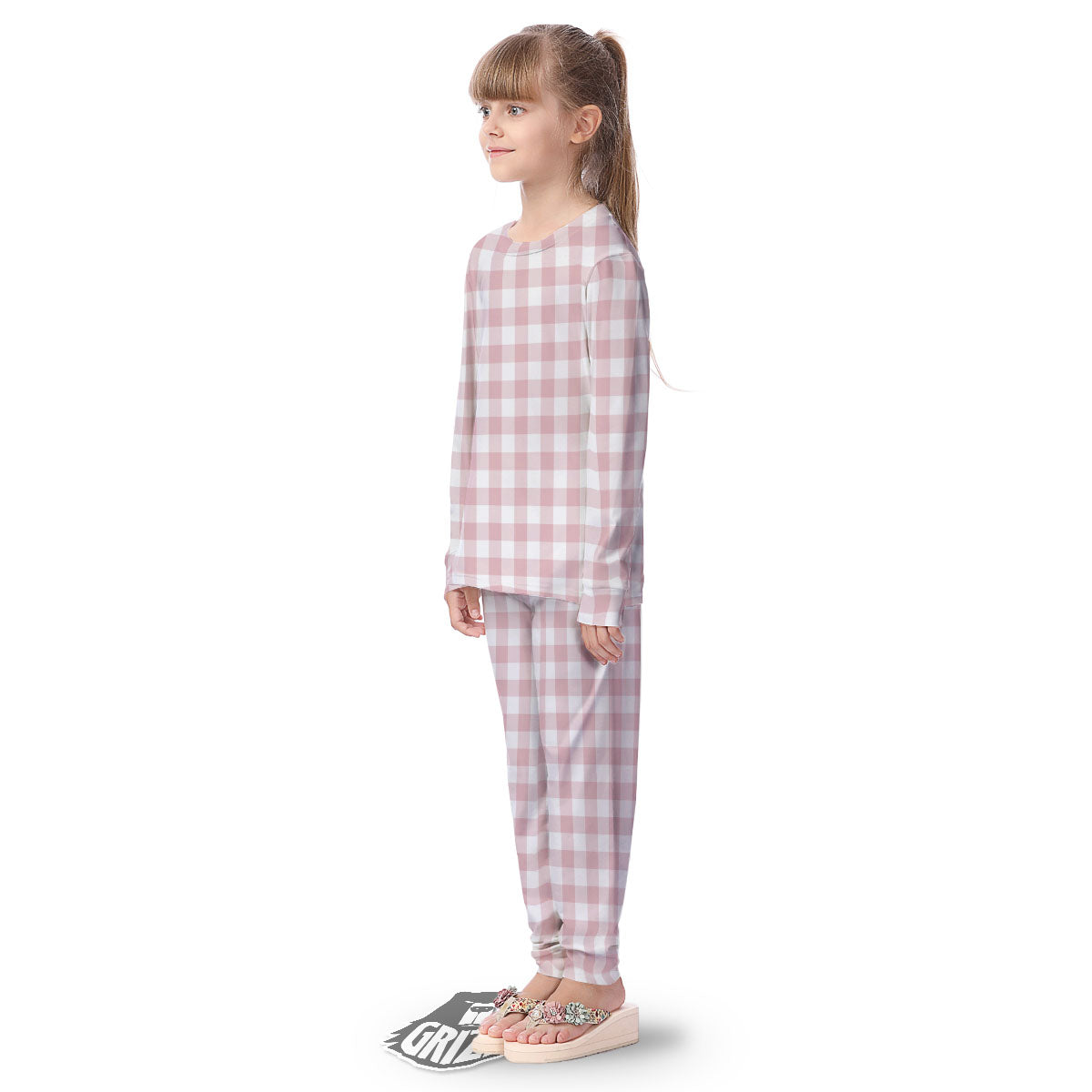 Check White And Pink Print Pattern Kid's Pajamas-grizzshop