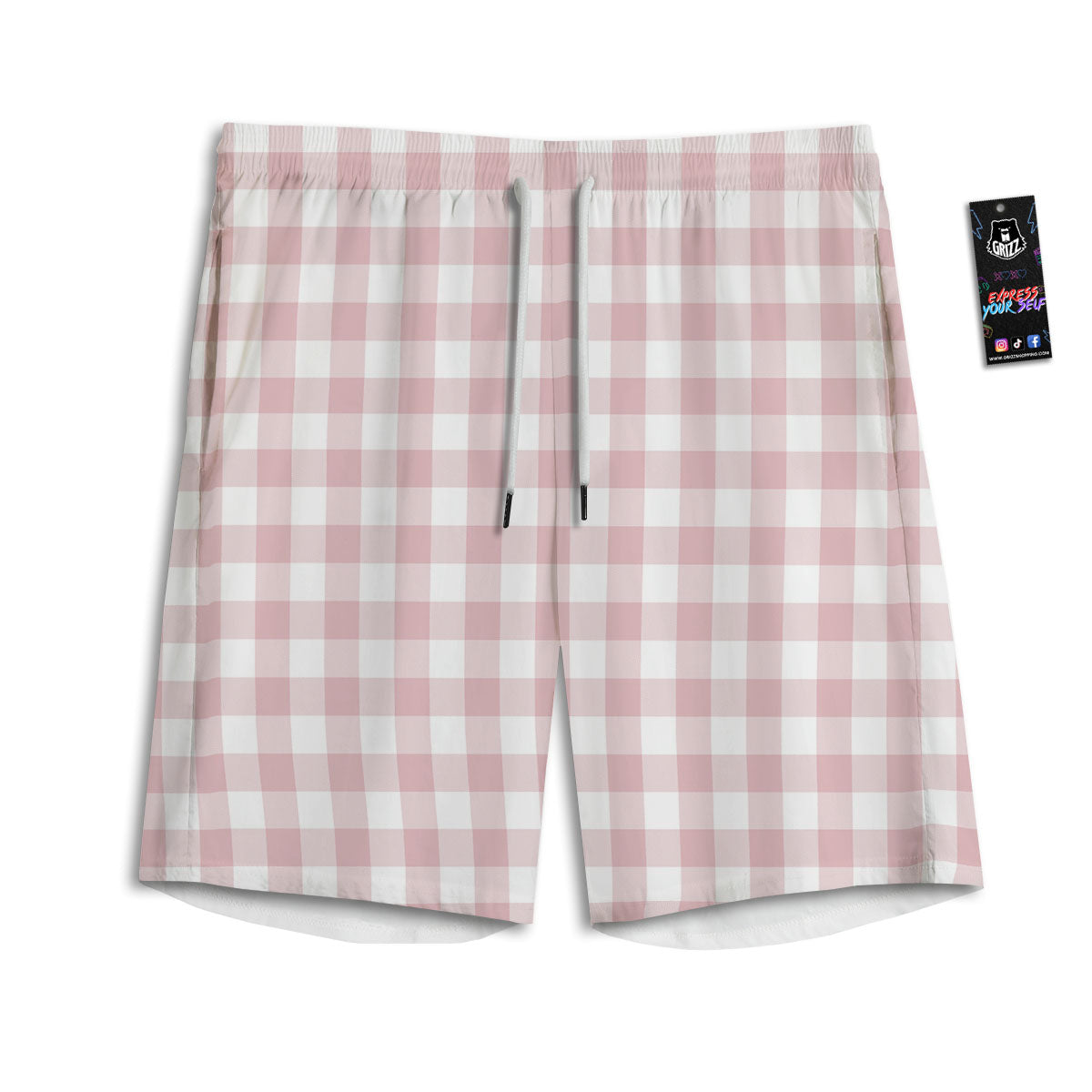 Check White And Pink Print Pattern Men's Athletic Shorts
