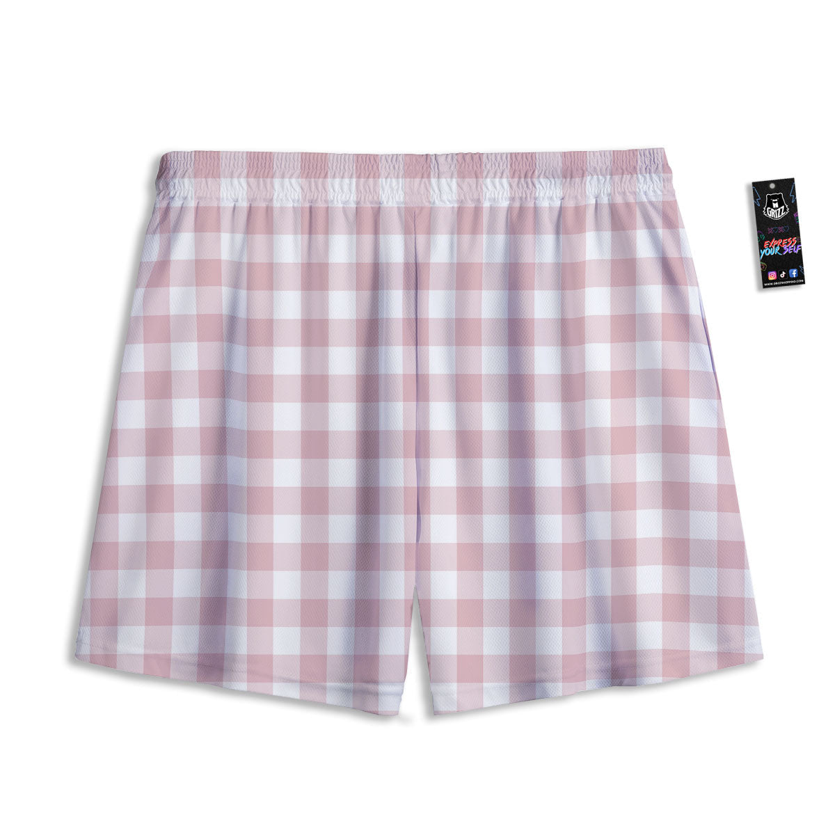 Check White And Pink Print Pattern Mesh Shorts